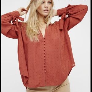 Free People Embellished Button Down Shirt in Sienna (clay/red)